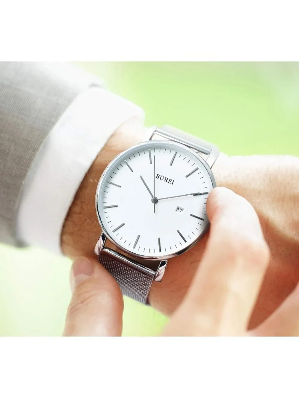 Men's Silver Classic Mesh Strap Minimalist Analog Quartz Waterproof Wrist Watch